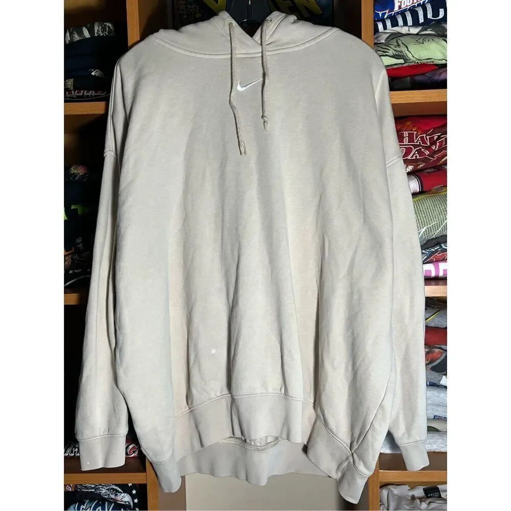 Nike Center Swoosh Embroidered Cream Essential Pullover Hoodie